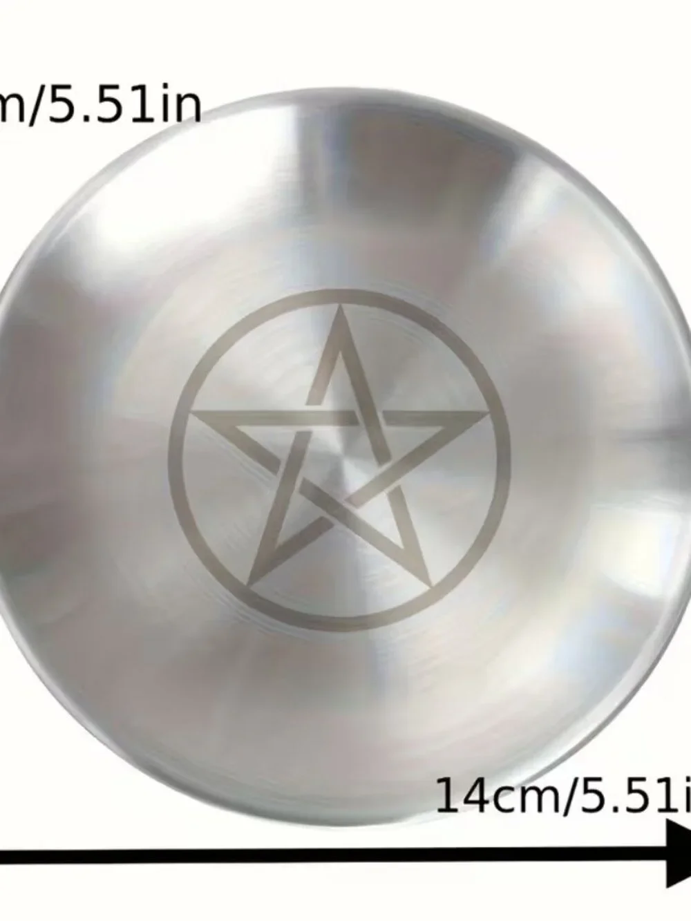 Stainless Steel 5.51-Inch Silver Altar Plate Featuring a March Pentagram